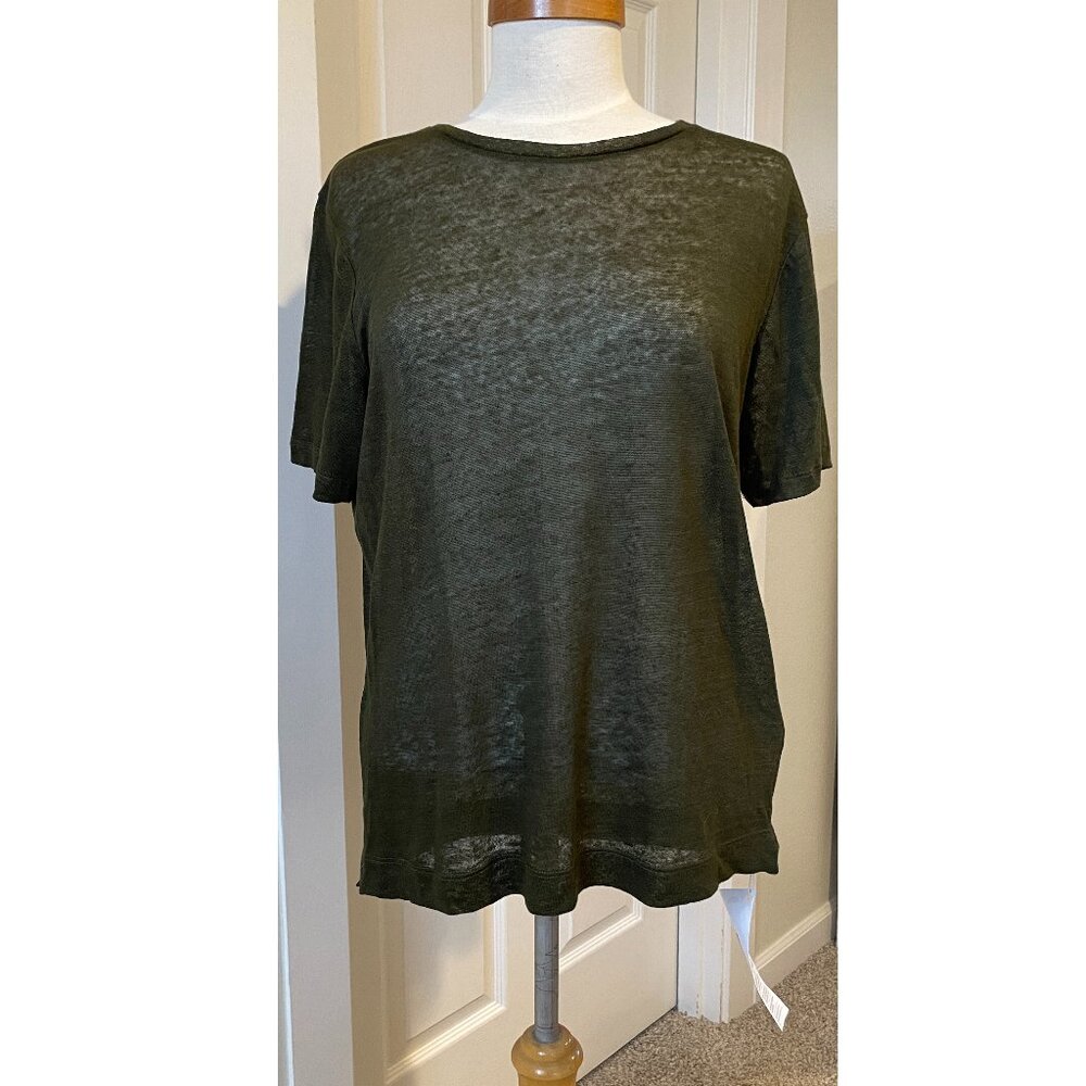 NWT Olive 100% Linen Sheer T Shirt Made in Italy Italian Size 44 -US medium